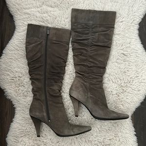 Suede knee high slouchy boots